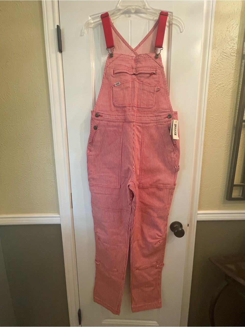 🌟NWT🌟 Duluth Rootstock red striped overalls, size XS x 31